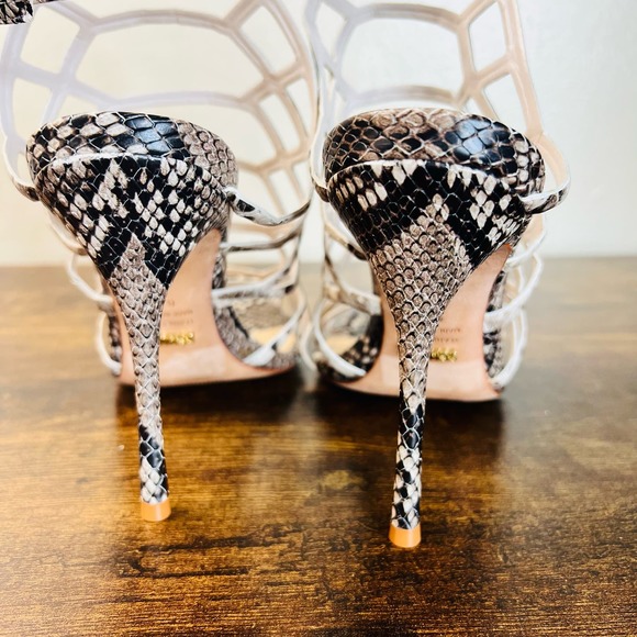Schutz Juliana Caged Sandals 8.5 Leather Snake Open Toe Ankle Stiletto Heels - Picture 7 of 10